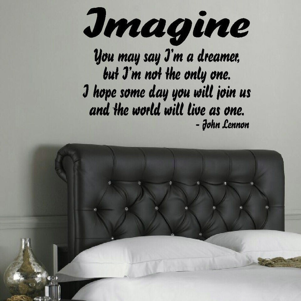 LARGE JOHN LENNON IMAGINE QUOTE BEDROOM WALL STICKER TRANSFER STENCIL 