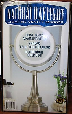 NATURAL DAYLIGHT LIGHTED VANITY MIRROR DUAL MAGNIFCATION 1X 8X FREE 