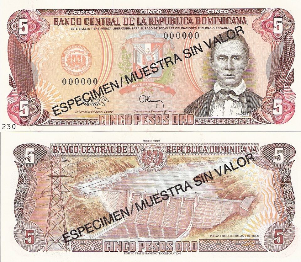 DOMINICAN REPUBLIC 5 Pesos Banknote World Money UNC Currency BILL 