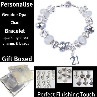 21ST GIRLS/DAUGHTER GENUINE OPAL & SILVER CHARM BRACELET 18TH/16TH 