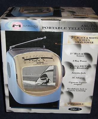 GPX TVP25M Portable Television 5 Black & White TV and AM/FM Radio NIB