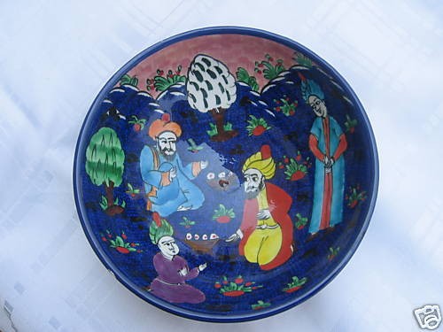 KUTAHYA POTTERY BOWL TURKISH MYTHOLOGY COLORFUL MOTIF