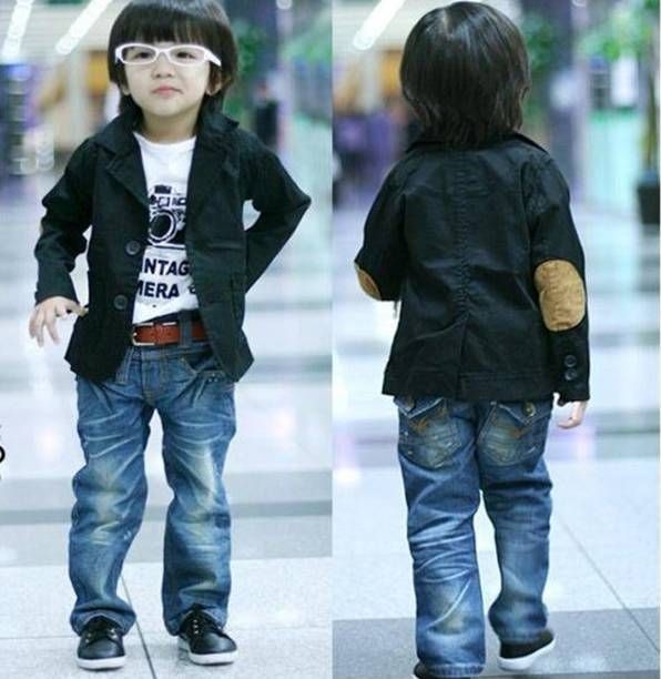   KIDS Boys Black Jacket Blazer with suede elbow patches (Korean Design