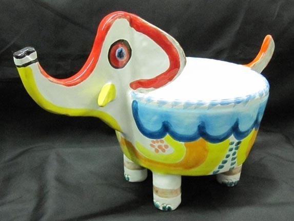 ITALIAN DESIMONE ELEPHANT Modernism 16 vintage ART POTTERY trunk up 