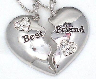   BEST FRIEND Heart Silvertone 2 Charms & 2 Necklaces BFF Fast Ship USA