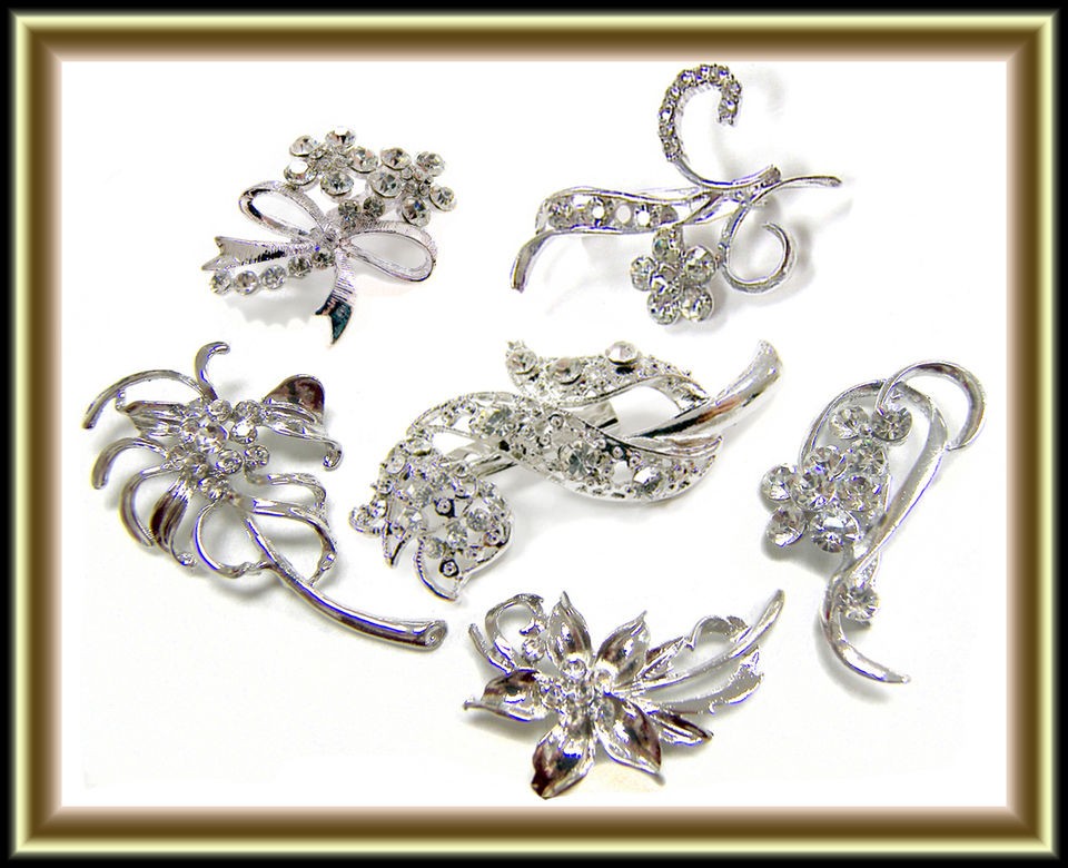   WHOLESALE LOT Clear Bling Rhinestone Silver BROOCH PIN Wedding