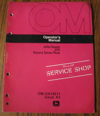 John Deere 3020 Tractor 270 Rotary Snow Plow Operators Owner Manual jd 