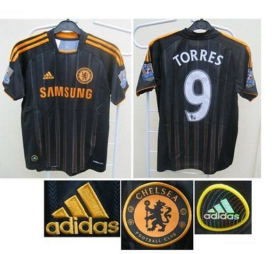 CHELSEA FC KIDS 2010/11 TORRES BLACK PREMIER LEAGUE SOCCER JERSEY 