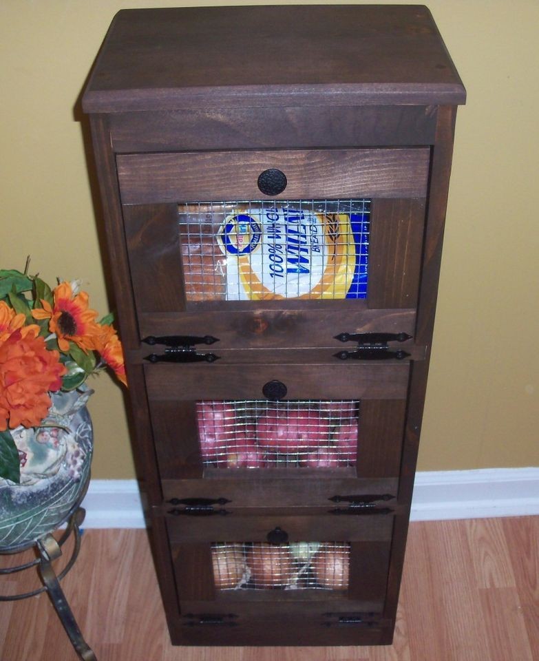   Onion Vegetable Bin Bread Box Wood Taters Storage Veggie Kitchen Shelf