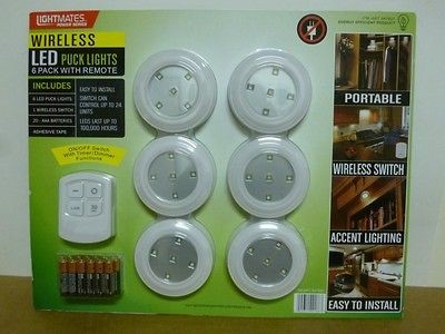 NEW Lightmates LED Wireless Puck Lights 6 Pack With Remote Control 