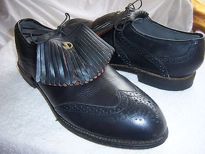 DEXTER MENS 11.5 SHOES BLACK LEATHER WINGTIP GOLF OXFORDS KILTIE USA