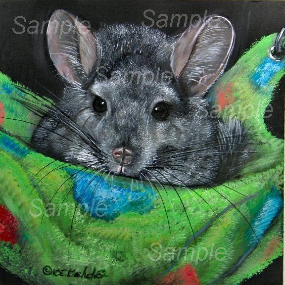 GREY CHINCHILLA in Yellow hammock GICLEE of Painting Kristine Kasheta 