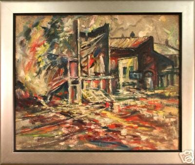 Oil on Wood, Quaint Town Scene by Robert MacIsaac