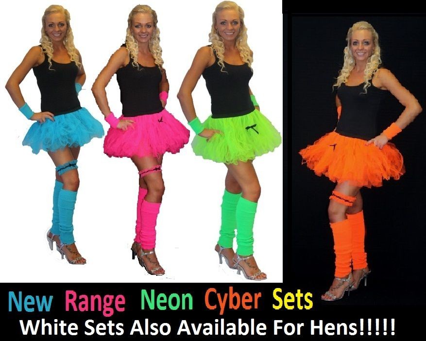 Neon Cyber Tutu Leg Warmers Wrist cuffs or Garter 1980s Fancy Dress 