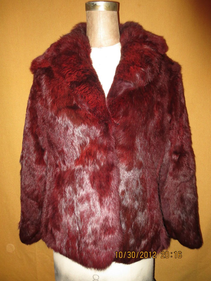 Vintage Womens DINO RICCO Sz Medium Burgundy RABBIT FUR Coat 