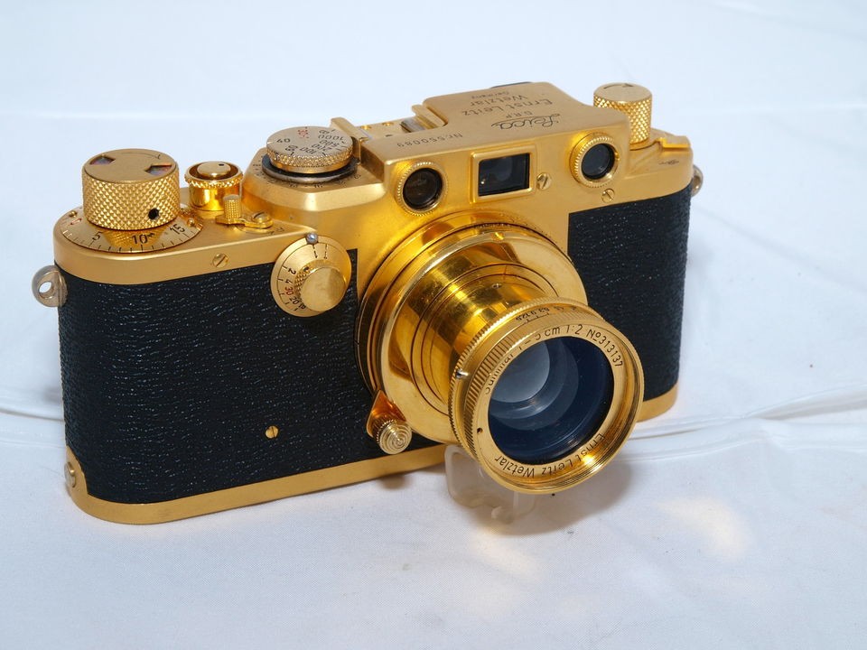 Leica IIIF shark skin GOLD PLATED camera, Summar 5cm f2 GOLD PLATED 