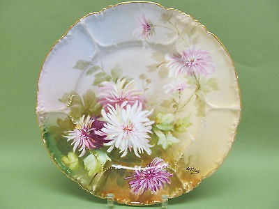 Antique JPL LIMOGES SIGNED Porcelain Plate SPIDER MUMS ~ 9 3/4 