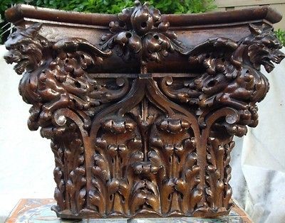 Large~RJ Horner Mahogany Figural Winged Griffin Gargoyle Gothic 