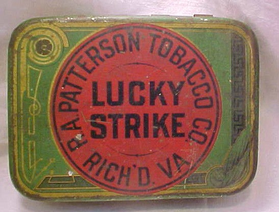 ANTIQUE LUCKY STRIKE PATTERSON TOBACCO PLUG TIN RICHD VA.