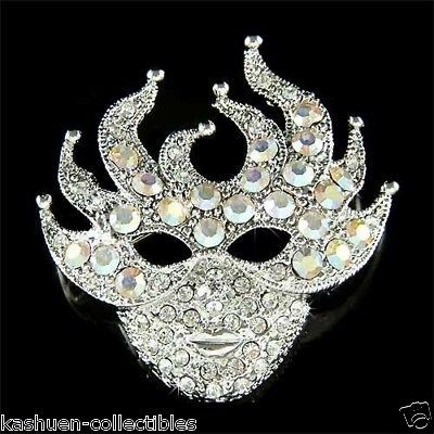   Crystal ~Masquerade MASK Face MARDI GRAS Phantom of the Opera Brooch