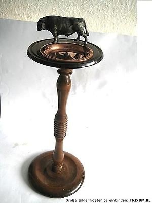 Antique superb german Art Deco wooden copper carved smokers table 