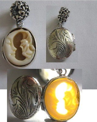 enif shell cameo fairy talk w/ moon 925 opened locket bracelet charm 