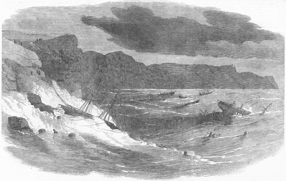 BALAKLAVA Storm in Bay Medora, Vulcan Mercia, antique print, 1854