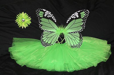 Kids pink Monarch Butterfly Wings tutu hairclip Birthday Party costume 