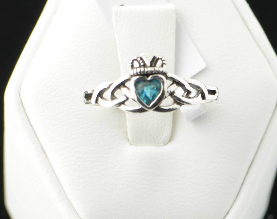   Aqua CZ Claddagh Irish Celtic Wedding Band Ring sz 3 4 5 6 7 8 9