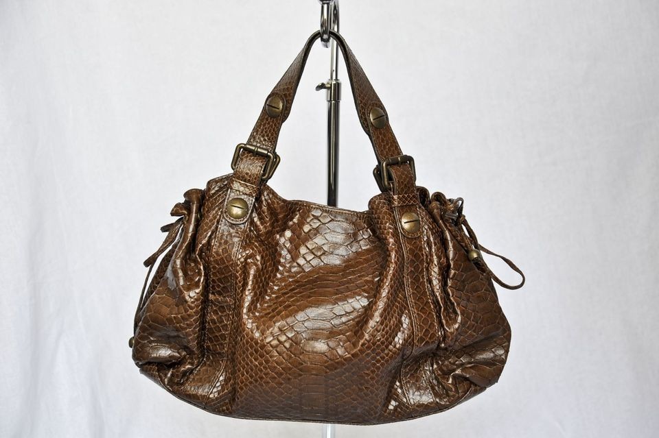 GERARD DAREL Brown SNAKESKIN 24 HR HOUR HEURES Shoulder Bag Purse 