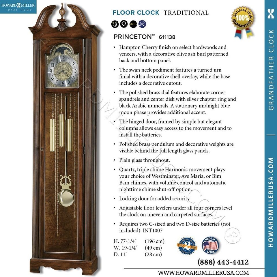 611138 Howard Miller 77 Quartz Grandfather clock,blue moon,Cherry 