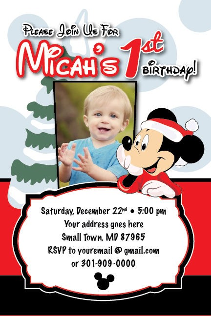 DISNEY MICKEY MOUSE Birthday Invitation Holiday Christmas Photo Card 