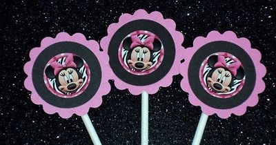 Minnie Mouse Zebra Design Cupcake Toppers