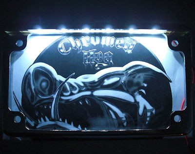 Chrome License Plate Frame w/ White LED Light Bar for Sport & Cruiser 