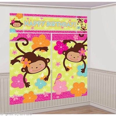 MONKEY LOVE GIANT SCENE SETTER WALL DECORATING KIT ~ Birthday Party 