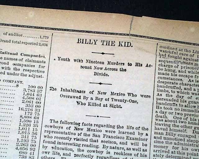 Great Outlaws BILLY THE KID Life & Murders & JESSE JAMES Gang 1881 Old 