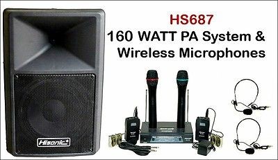   160 WATT PUBLIC ADDRESS PA SYSTEM + 6 COMBINATION WIRELESS MICROPHONES