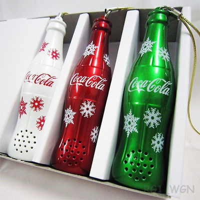 RARE SET OF 3 SMALL COCA COLA JAPAN ALUMINIUM BOTTLES BELLS 