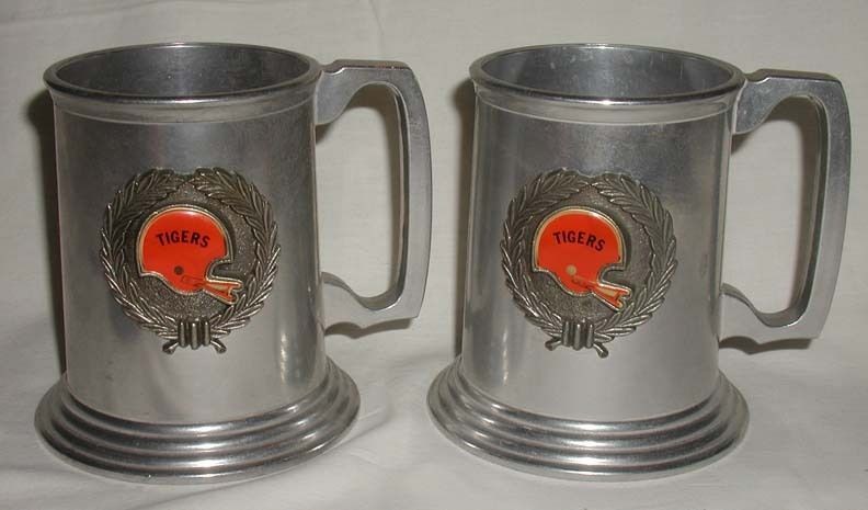 Two Vintage Metal MASSILLON TIGERS (Ohio) Football Helmet Mugs 