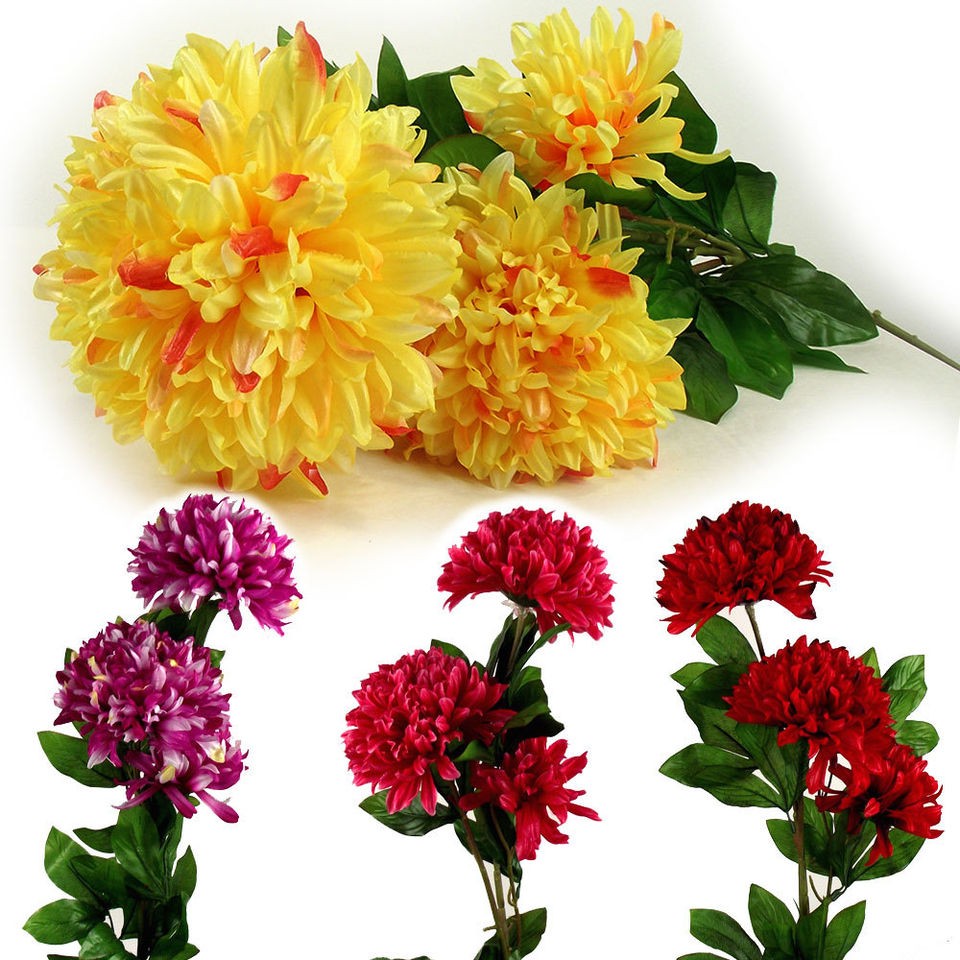 Extra LARGE OPEN Ball Chrysanthemum Mum Artificial Silk Flower Spray