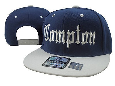   VINTAGE COMPTON FLAT BILL SNAP BACK HAT BASEBALL CAP NAVY BLUE   WHITE