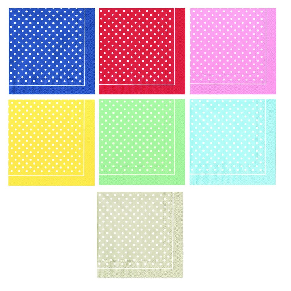 20 polkadot white dot paper napkins 7 colours u choose