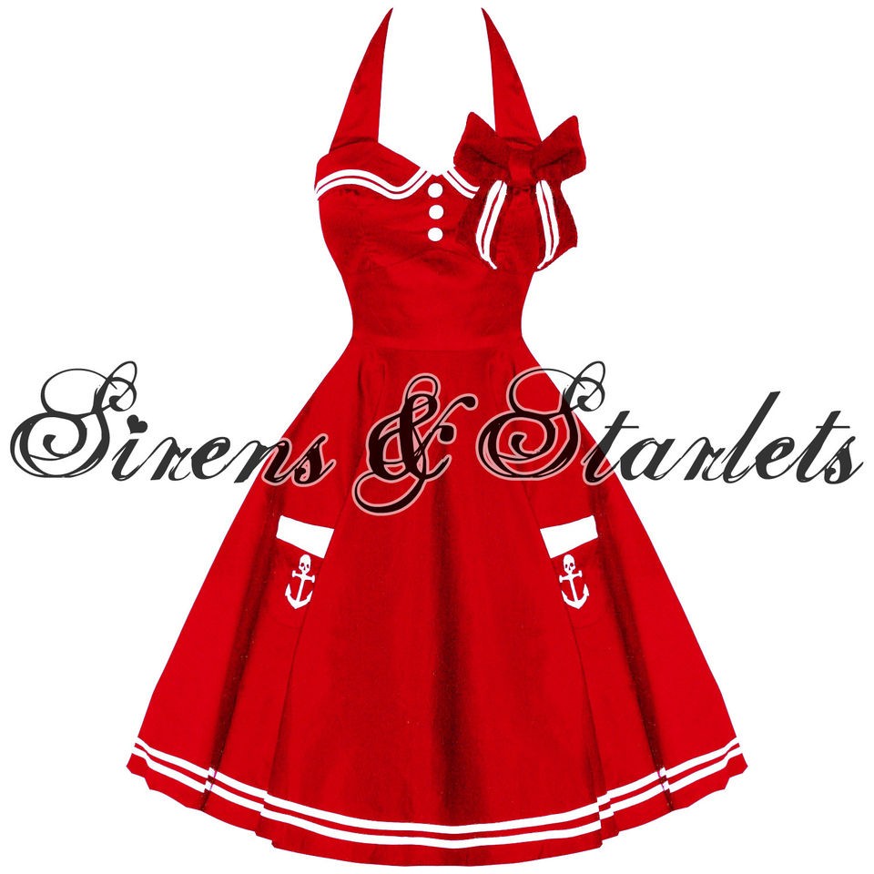 HELL BUNNY MOTLEY NEW RED VTG 50S RETRO NAUTICAL SAILOR ROCKABILLY 