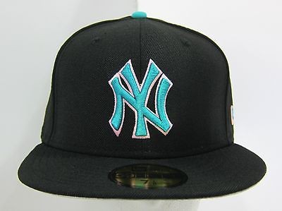 New Era MLB NY Yankees 5950 Custom Fitted Cap Black Teal Pink South 