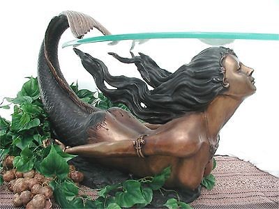 BRONZE MERMAID STATUE SCULPTURE ART COFFEE TABLE