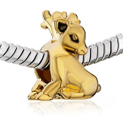 PUGSTER CHRISTMAS ELK GOLDEN TONE CHARM BEAD FOR BRACELET A18