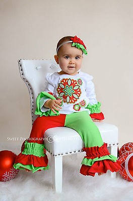 Baby/Toddler/g​irls Christmas ruffle pants, shirt and headband set 