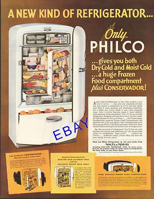 LARGE 1941 PHILCO REFRIGERATOR AD CONSERVADOR DRY COLD