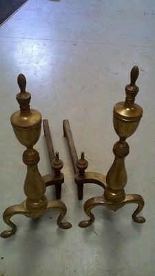 CAST IRON A BRASS ROSTAND N VICTORIAN URN TOP ANDIRONS, FIREDOGS 