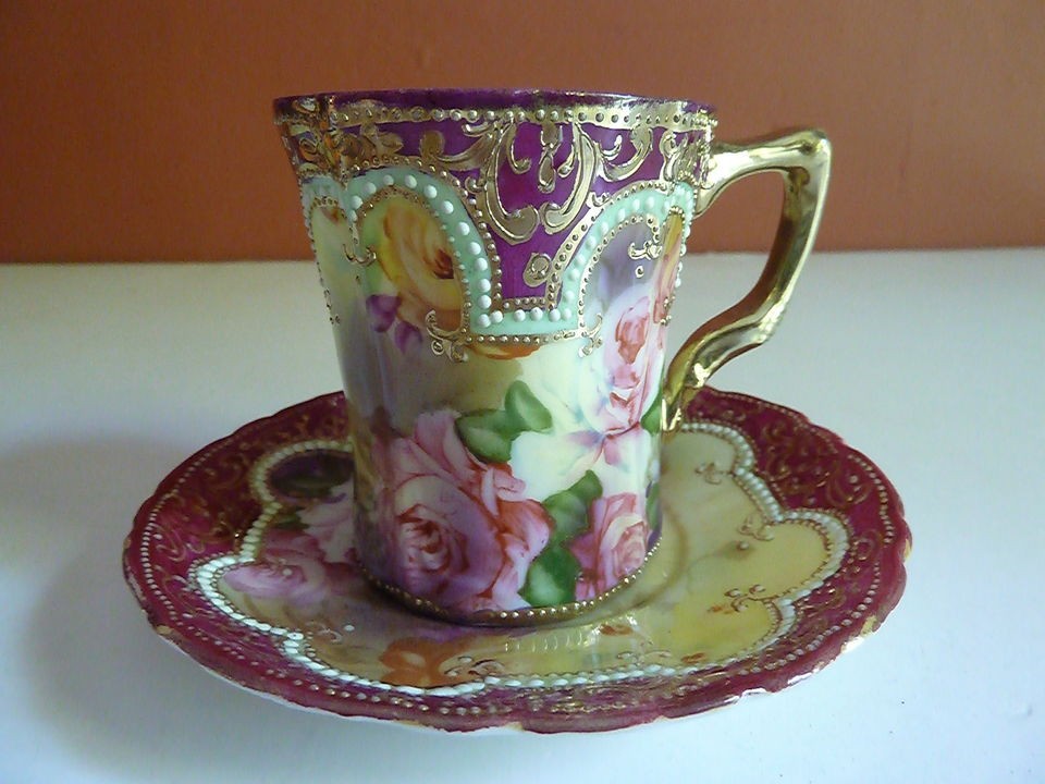   Japan Morimura Noritake Nippon Gold Floral Tea Cup & Saucer #1